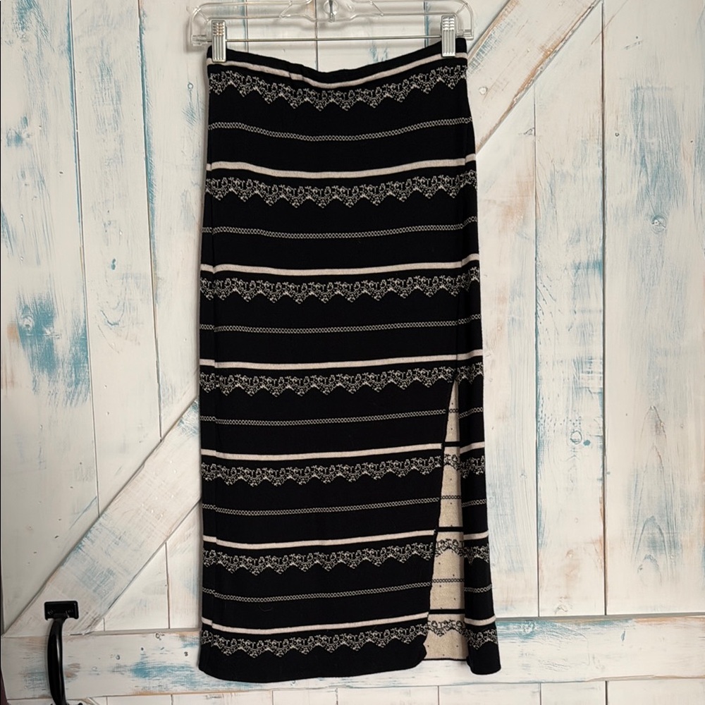 Free People Black and White Midi Skirt with Slit